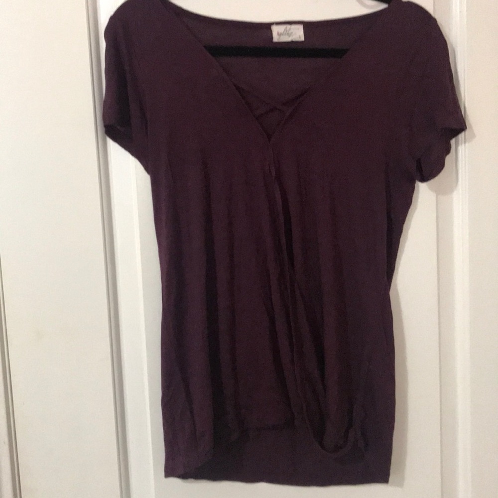 Maroon Blouse Cut Out V-Neck